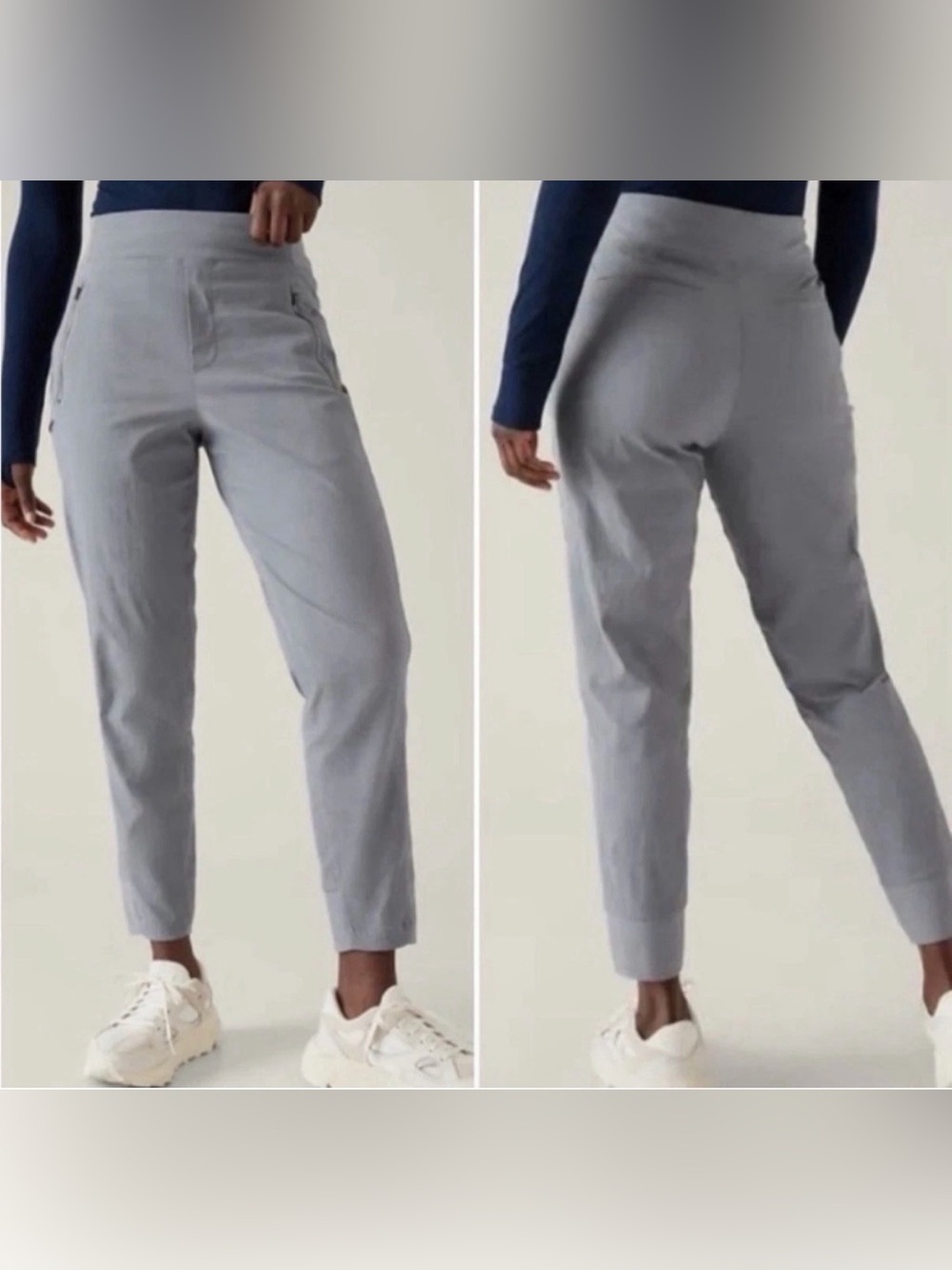 Athleta Pants Womens 16 Gray Nylon Jogger Zip Pocket Travel Hiking Athleisure